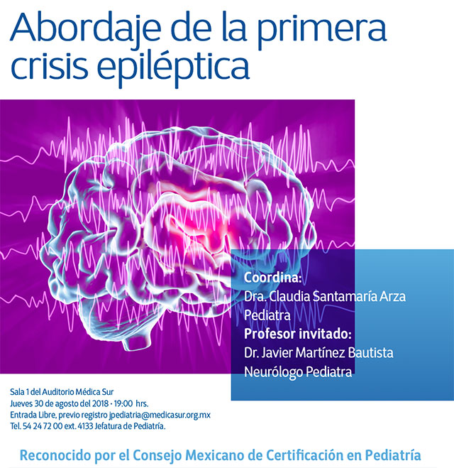 Cartel del simposio mensual de pediatra: abordaje de la primera crisis epilptica